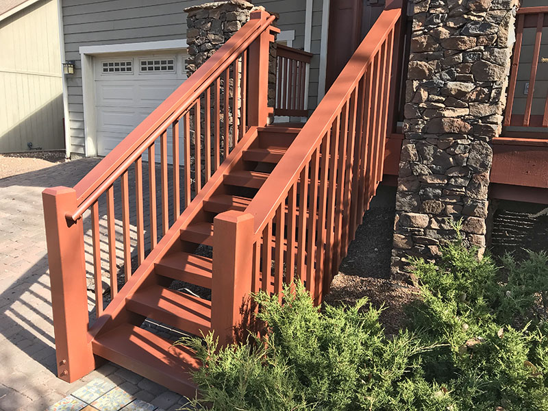 Doug Fir 4x12 stairs on a deck with solid color stain