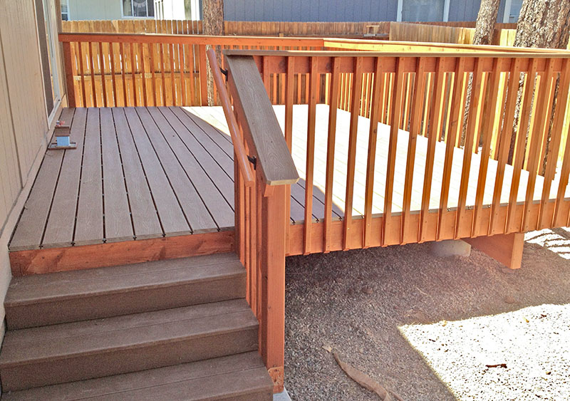 Trex Deck with Redwood Handrails in Flagstaff Arizona by Highwood Construction