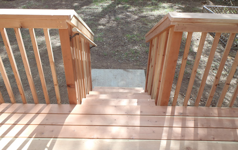 Redwood deck staircase