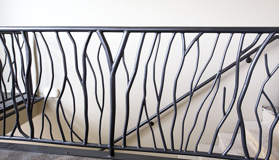Tree branch style metal railing for interior or exterior use