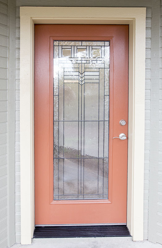 Exterior side of a custom front door with a full lite glass option