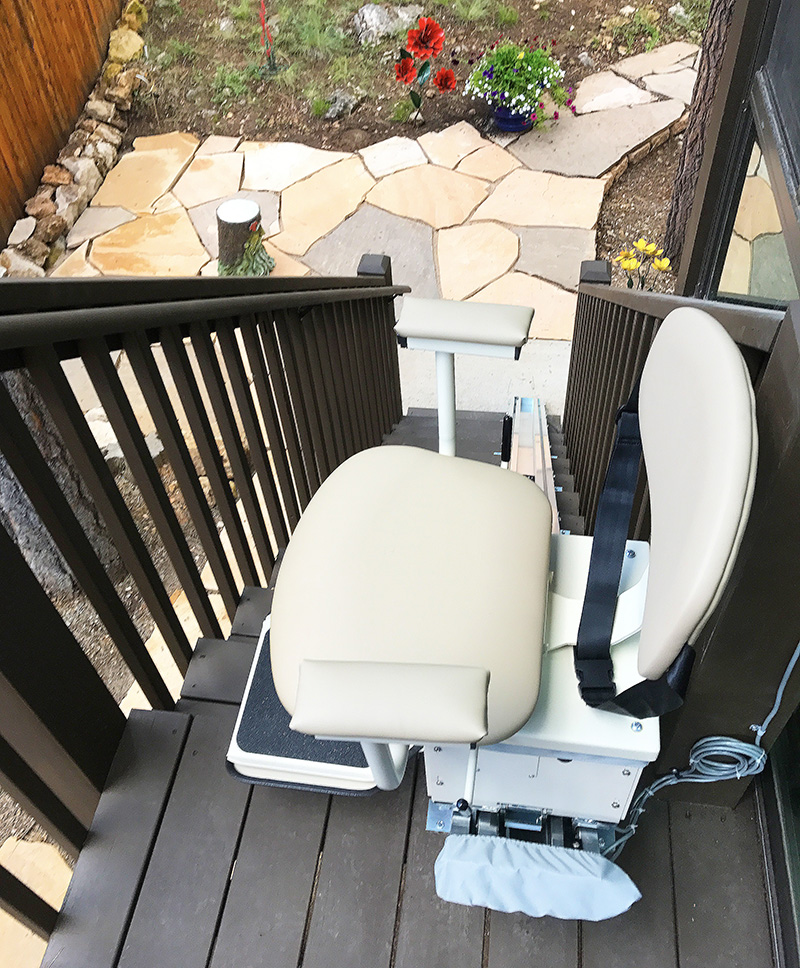 stair lift installed on a deck stairway