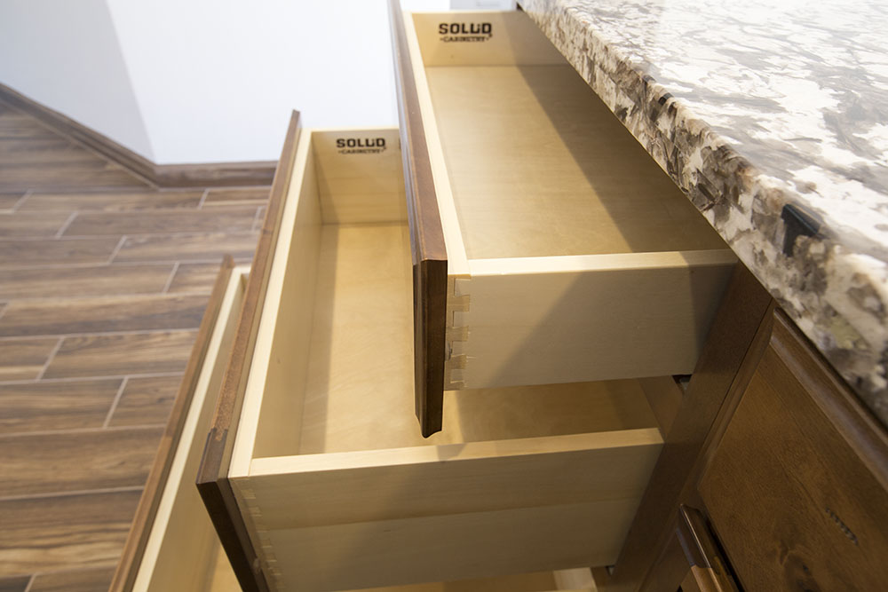 Dove Tailed drawers in a kitchen.