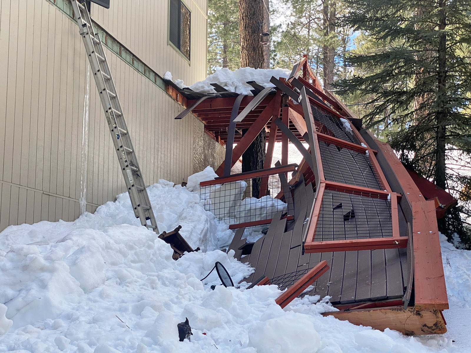 A new deck collapsed under snow load in Kachina Village near Flagstaff AZ